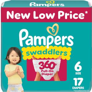 Pampers Diapers - Swaddlers 360 - Size 6, 17 Count, for up to 100% Leakproof Premium Skin Protection (Packaging May Vary)