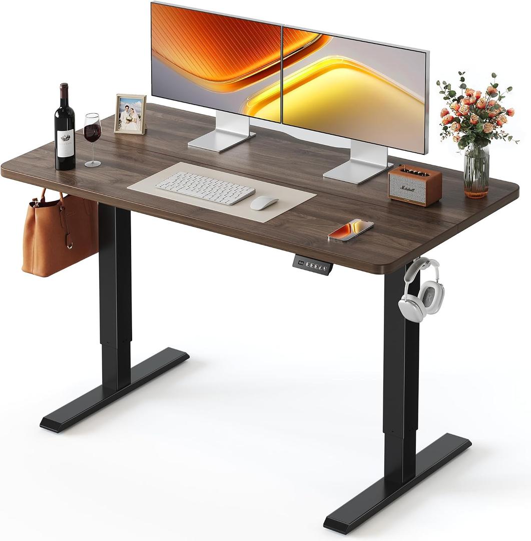 FEZIBO Standing Desk 48 × 24 Inch Electric Height Adjustable, Black Walnut, 48x24