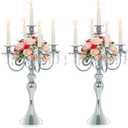 2 Pcs 20.3'' Tall 5 Arm Silver Candelabra Centerpiece for Table, Metal Crdystal Candle Holder, Retro Candlestick Table Centerpieces for Party, Events, Home, Wedding Decor (2, Silver)