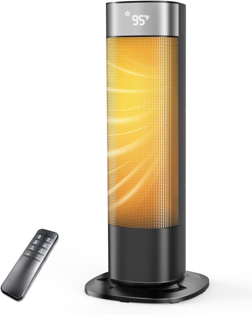 1500W Space Heaters for Indoor Use, Portable Space Heater Large Room with Remote, PTC Ceramic, 100 Oscillation, 24H Timer, 3 Modes, Thermostat, Display off, Room Heater for Bedroom, Office (Black)