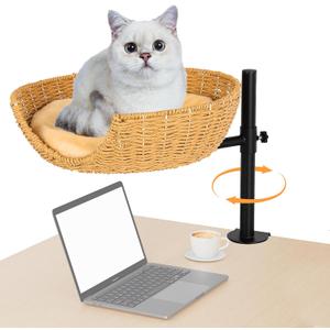FAHKNS Cat Desk Bed, Adjustable Height, 360 Rotating cat Desk Bed,Cat Hammock for Desk Window, Supports up to 45lbs
