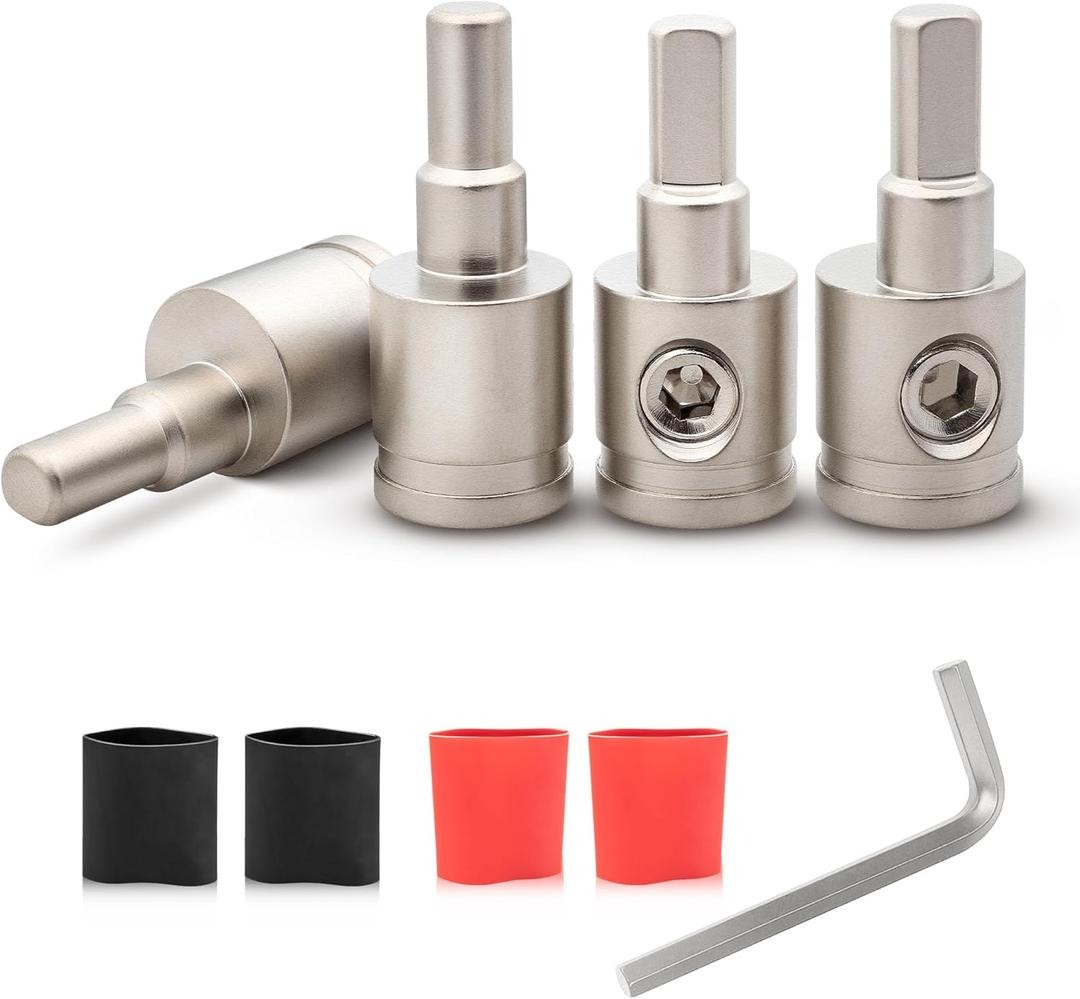 NuIth Amp Input Reducer 0 Gauge to 4 Gauge, 4PCS Car Audio Amplifier Wire Terminal Connectors Brass with Heat Shrink Tubing Allen Key for Amp Input, AWG Pin Power & Ground Connection