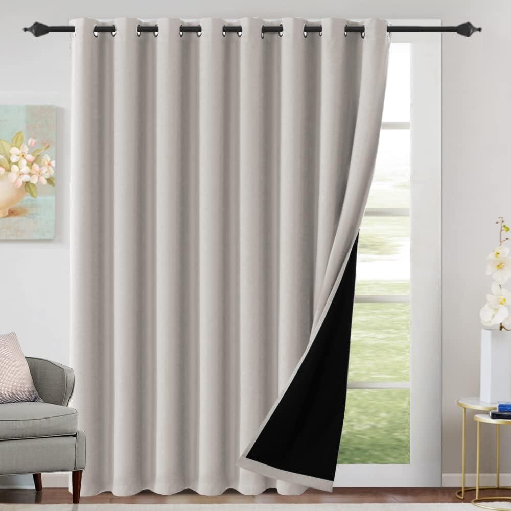 H.VERSAILTEX 100% Blackout Patio Curtains Thermal Insulated Curtains for Sliding Door Extra Wide Window Panels Full Light Blocking Grommet Curtain with Black Liner, W100 x L84 inch - Pumice Stone