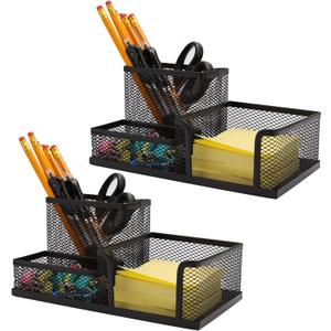 Ludato 2 Pieces Mesh Pen Holder Desk Organizers and Accessories for Desk3 Compartments Black Pencil Holder for Office Supplies Gifts for Colleague