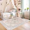 4x6 Bedroom Rug, Soft Non-Slip Vintage Medallion Rug, Low-Pile Printed Indoor 4x6 Washable Area Rugs for Living Room, Bedroom Bedside -Light Blush/Cream
