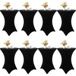 HAISIWLKJ 8 Pack Cocktail Table Covers 32x43 Inch Fitted Stretch Spandex Square Corners Black Table Cover High Top Cocktail Round Tablecloth for Party, Wedding, Birthday, Banquet(Black)