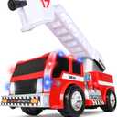 Maxx Action 2-N-1 Firetruck with Joystick Controls, Lights, Siren Sounds, Motorized Movement, and 360 Spinning Ladder - 16-Inch Rescue Toy Vehicle for Kids