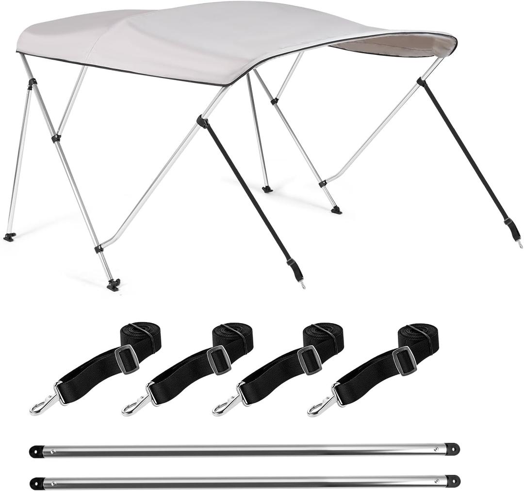 3 Bow Bimini Top Cover for Boat, 900D Canvas Boat Canopy - 6'L x 46" H x 67"-72" W, Includes 4 Adjustable Nylon Straps 2 Rear Support Bars Mounting Hardware Storage Cover 1" Aluminum Frame - Gray (Grey)