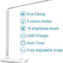 White crown LED Desk Lamp Dimmable Table Lamp Reading Lamp with USB Charging Port, 5 Lighting Modes, Sensitive Control, 30/60 Minutes Timer (White, First-Generation)