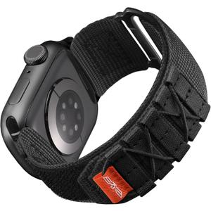 R-Nylon Band Compatible with Apple Watch Bands 44mm 45mm 46mm 49mm 42mm for Men, Rugged Tactical Militray Sport Loop Strap for iWatch Band Ultra 2 SE Series 10 9 8 7 6 5 4 3 2 1 (49mm/46mm/45mm/44mm/42mm(Series 3 2 1) L, Black)