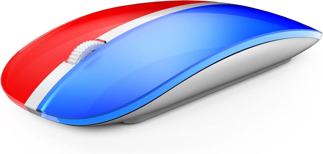 JOYACCESS Rechargeable Wireless Mouse, 2.4G Portable Slim Silent Mouse with USB Receiver and Type C Adapter, 5 Level 3000 DPI, Works with Mac or iPad (Blue & Red)