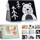 ZICOTO Soft Tummy Time Book with Large Stimulating Baby Safe Mirror - High Contrast Montessori Sensory Developmental Toy for Newborn/Infant 0-3 & 3-6 Months