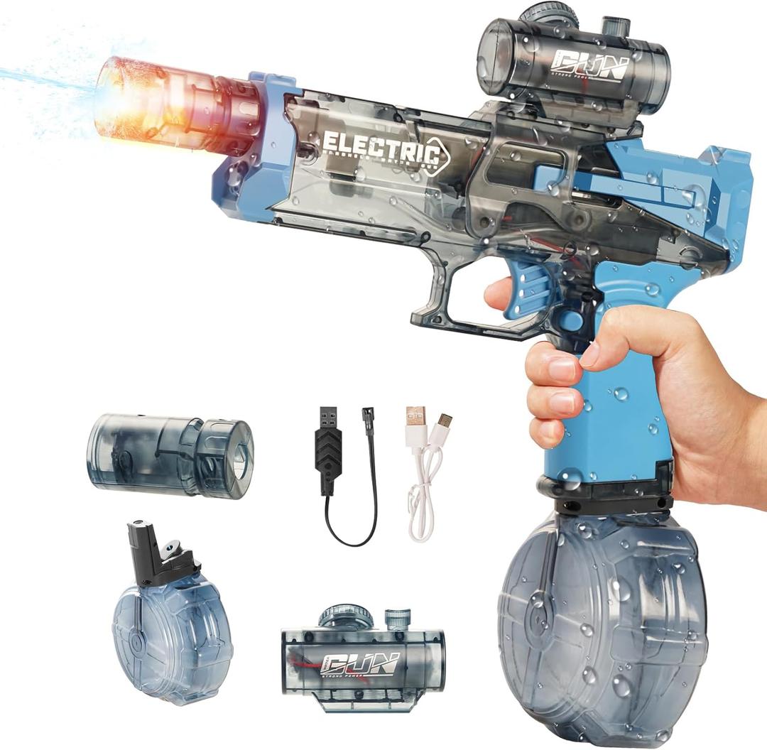 Flame Light Fully Automatic Water Gun, 28-32 FT Range Powerful Classic Water Squirt, Electric Water Guns for Adult Kid,High Capacity 500+ Water Blaster, Summer Outdoor Swimming Pool Water Toy(Blue)