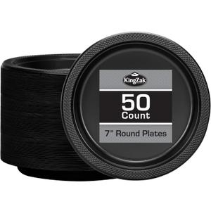 Hanna K. Signature Black Plastic Party Plates  7-Inch Heavy Duty Disposable Plates, 50 Count, Party Supplies for Appetizers, Cake & Dessert