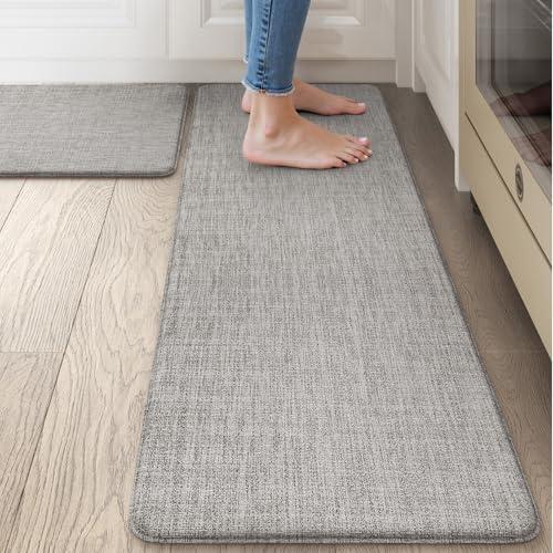 Collive Kitchen Mats Cushioned Anti Fatigue, Modern Abstrac Waterproof Kitchens Floor Mat Non Slip Sink Rug 2 Piece, Comfort Desk Standing Rugs for Office, Laundry, 17"x29"+17"x47", Light Grey