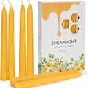 8 inch Beeswax Taper Candles, Natural Pure Bees Wax Candlesticks 6 Pack of 8 Hour Long Burning Time - Unscented, Smokeless and Dripless for Home Decor, Party, Dinner (Yellow)