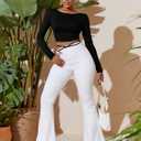 Verdusa Women's Crisscross Tied Backless Long Sleeve Tee T Shirt Top Black Medium