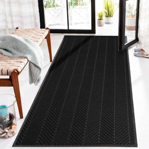 3 x 6 Heavy Duty Front Door Mat Indoor Outdoor Entrance, Easy Clean Non-Slip All Weather Commercial Floor Mat for Entryway, No Curling Waterproof Vinyl Welcome Mat (36" x 72", Black)