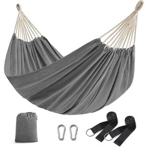 SONGMICS Double Hammock, 98.4 x 59.1 Inches, 660 lb Load Capacity, with Compression Bag, Mounting Straps, Carabiners, for Terrace, Balcony, Garden, Outdoor, Camping, Gray UGDC15GY