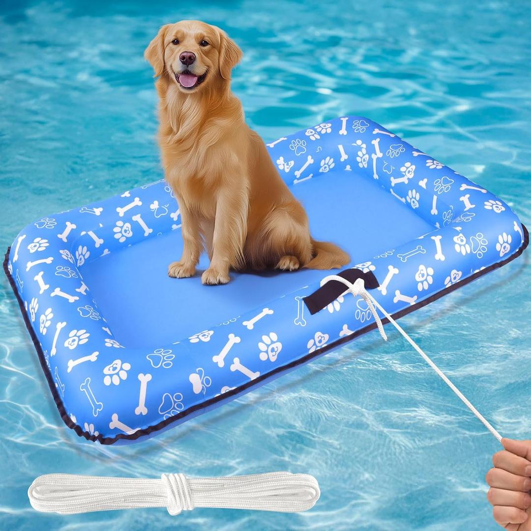 Dog Pool Float for Small Medium Large Dogs, Inflatable Puppy Raft for Pool Lake, Stable Floating Dog Bed & Pet Water Mat with Rope Handles, Durable Oxford & Thick PVC