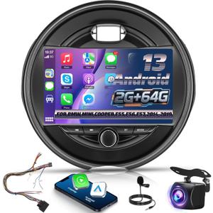 Upgrade 2G+64G Car Stereo for BMW Mini Cooper F55 F56 F57 2014-2019 (5 Door Without OEM Nav Screen) with Wireless Carplay/Android Auto - 9 Inch Android Touchscreen Radio with WiFi, GPS, EQ, SWC