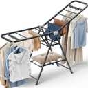 Clothes Drying Rack, Foldable Laundry Drying Rack with Reinforced Steel Tubes, Height-Adjustable Gullwing Clothes Airer, Space Saving Indoor Drying Rack for Apartments, Balconies, Laundry Rooms, Black, Large