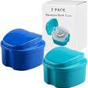 THINKPRICE Denture Bath Box Cup, Complete Clean Care for Dentures, Clear Braces, Mouth Guard, Night Guard & Retainers, Traveling (Navy Blue & Blue)