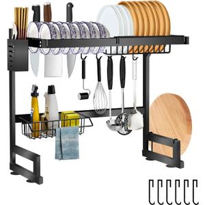 2 Baskets Over The Sink Dish Drying Rack - Large Kitchen Dish Rack with Knife Holder, Space Saving Drying Rack (25.5''S)