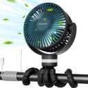 Momcozy 8000mAh Portable Stroller Fan | 27H Ultra-long Battery Life | Detachable 4 Speed 360Rotate | 2 Modes LED Night Light, USB Rechargeable Handheld Cooling Fan for Travel, Car Seat, Bedroom (Black)