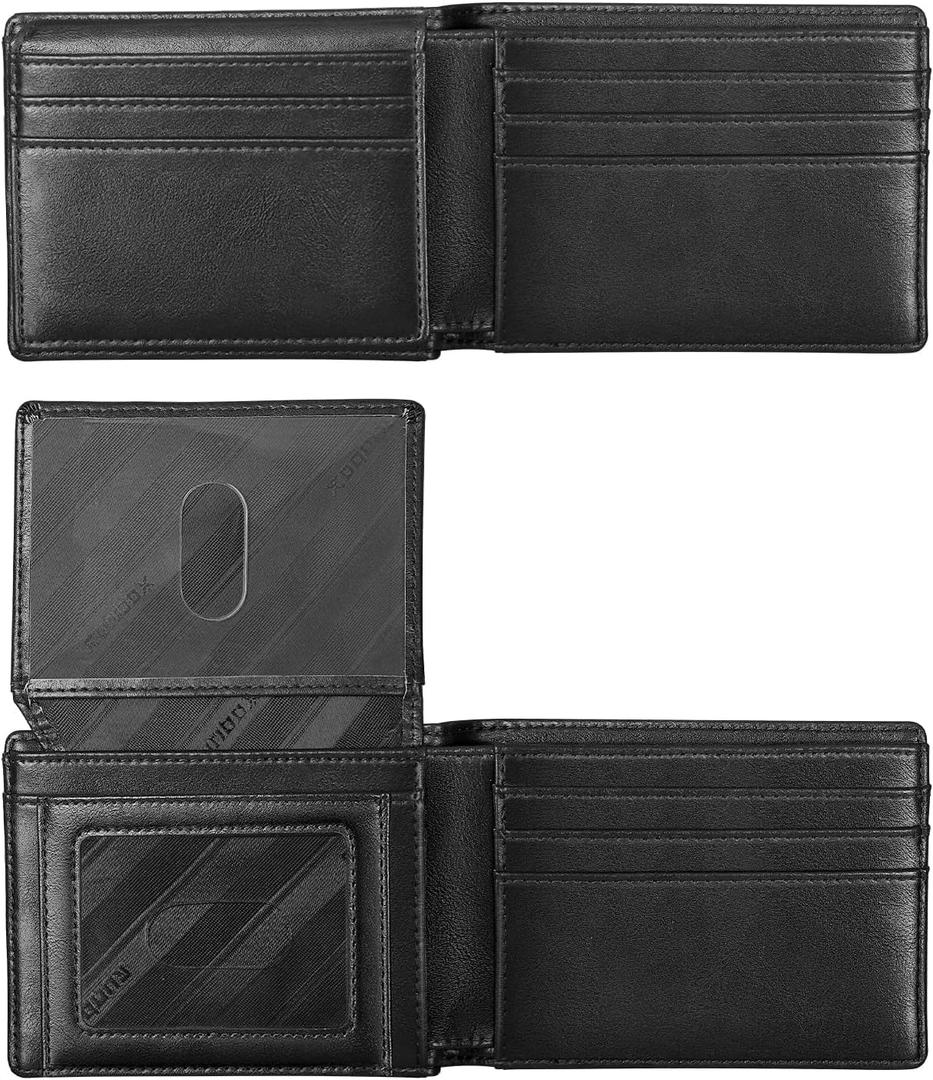 RUNBOX Wallet for Men Slim Rfid Leather 2 ID Window With Gift Box | Slim, Rfid, 2 ID Window, With Gift Box, Slim, Rfid (Classic black)