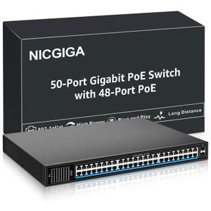 48 Port Gigabit PoE Switch Unmanaged with 48 Port IEEE802.3af/at PoE+@400W, 2 x 1G SFP, NICGIGA 50 Port Network Power Over Ethernet Switch, Desktop/Rackmount
