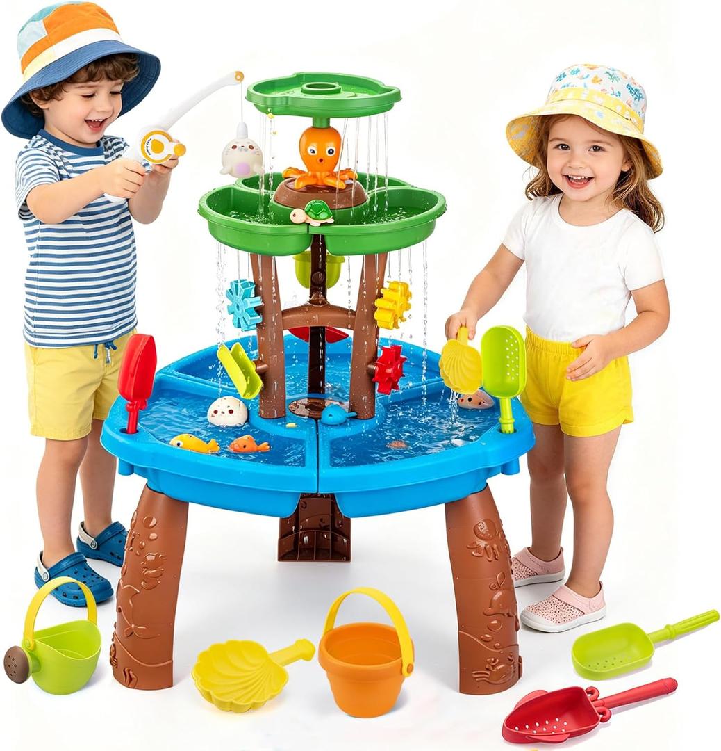 Water Table Toys for Kids Aged 3 4 5 6 7 8 Kids Water Tables with Fishing Game Set, Outdoor Activity Playset Sensory Play Table with Beach Toys Accessories Birthday Gifts for Toddlers
