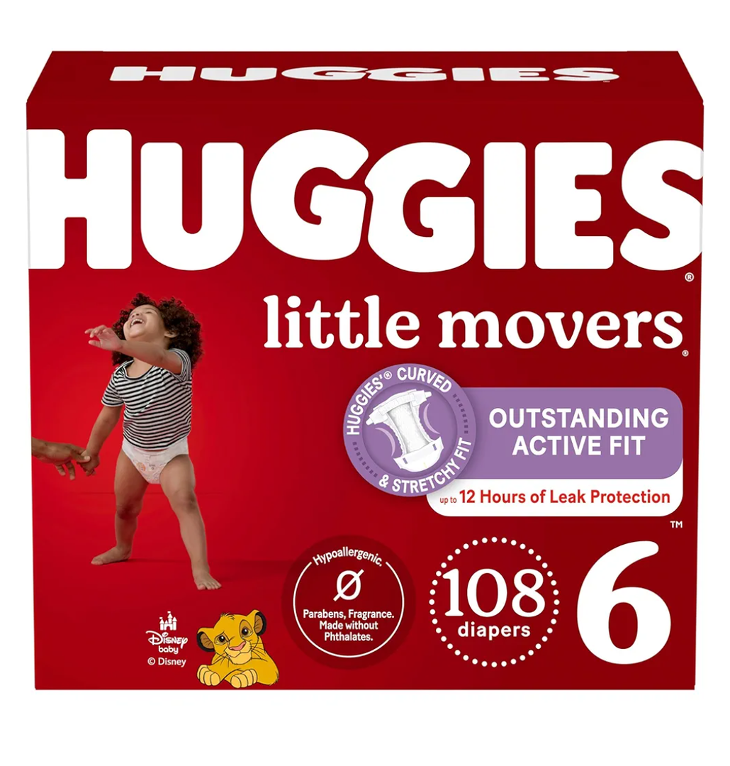 Huggies Size 6 Diapers, Little Movers Baby Diapers, Size 6 (35+ lbs), 108 Count (2 Packs of 54), Packaging May Vary