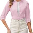 Button Down Shirts for Women Wrinkle Free Oxford Shirt Casual Business Long Sleeve Solid Work Blouse with Pocket (Pink, S)