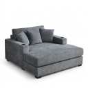 Merax Modern Upholstered Indoor Chaise Lounge with Pillows, Charge Station & Cup Holders, Single Sofa Couch with Armrest and Soild Wood Legs, Blue Gray
