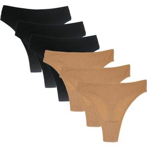 High Waisted Cotton Thongs Underwear For Women Breathable Sport Athletics Panties High Rise Plus Size Multipack (X-Large, Black*3 Nude*3)