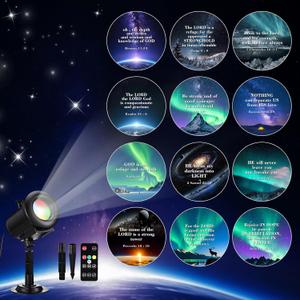 Aurelema Bible Verse Projector Galaxy Projector Lights 2026 Upgrade 3D Dynamic Outdoor Indoor Decoration 4 Colors Light with Remote 12 HD Effect, Christian Gift House Window Garden Decor