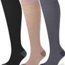 Compression Socks for Women 15-20 mmHg, Viscose from Bamboo, 3-Pair Knee High for Flying, Work & All-Day Comfort (L)