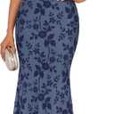 ZESICA Women's Off Shoulder Floral Formal Cocktail Wedding Guest Long Dress (Blue, M)