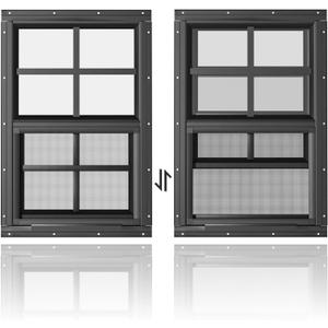 WRISIN 2 Pack Shed Windows 14" W x 21" H Flush Mount, Black Household Windows for Playhouses, Barns, Chicken Coop
