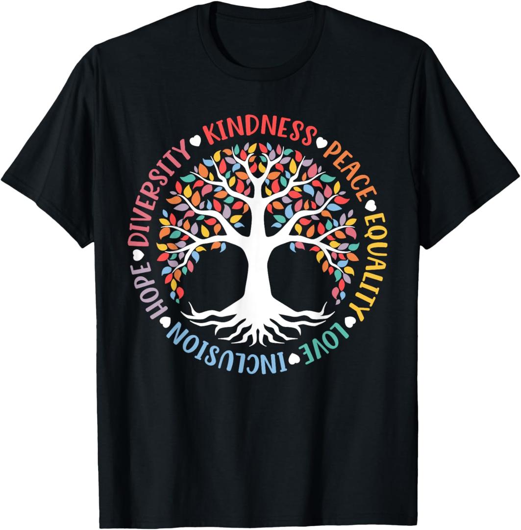 Kindness Peace Equality Love Inclusion Hope Diversity Retro T-Shirt (Small, Black)