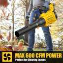 20V Cordless Leaf Blower, Compatible with DeWALT 20V MAX Batteries, Max 600 CFM/125 MPH with Turbo Boost, Brushless Motor 2.0, Variable-Speed Trigger, Lightweight and Compact, Tool Only