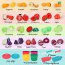 Kids Shopping Cart with Cutting Play Food Set for Kid Kitchen, 2 in 1 Shopping Cart for Kids Grocery Store Pretend Play Kitchen Accessories Sorting Food Bucket Learning Toys Gift for Toddler 3-5