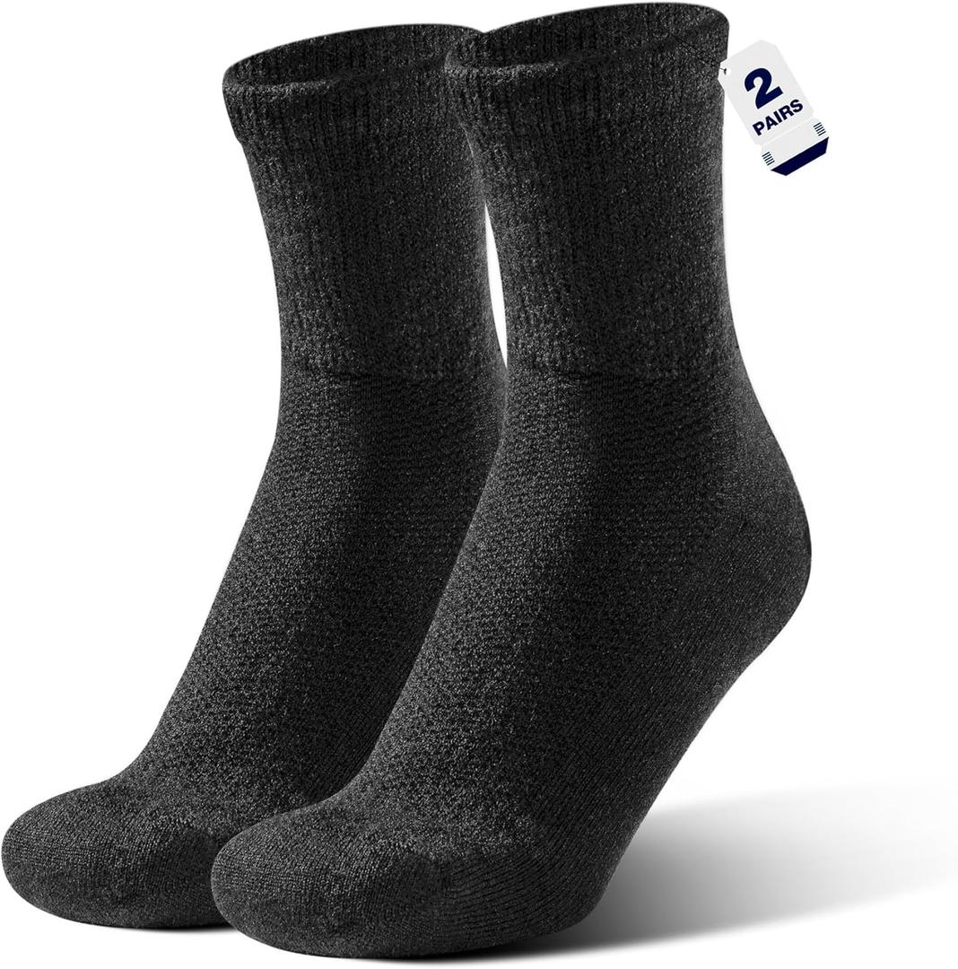 Alpaca Wool Diabetic Socks for Men Women Non Binding Wide Loose Fit Thick Warm Soft Seamless Moisture Breathable (Black)