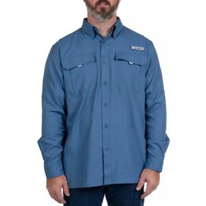 HABIT Men's Fourche Mountain Long Sleeve River Guide Fishing Shirt - UPF 40+ UV Protection (XX-Large, Moonlight Blue)