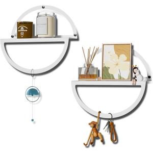 Floating Wall Shelves Set of 2, 11.8 Inch Round Metal Shelves for Wall Decor, One-Tier Small Display Shelf for Bedroom, Living Room, Bathroom, Kitchen Storage & Decoration, White (Medium)