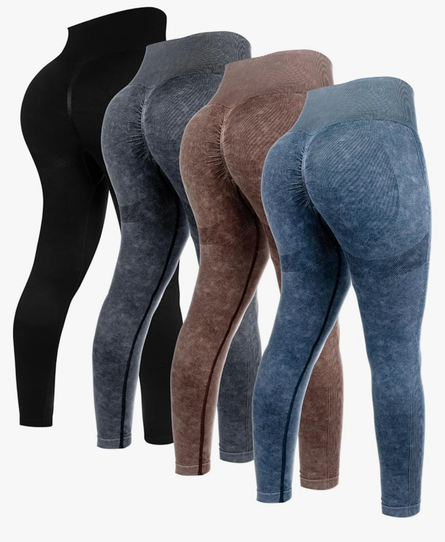 4 Pcs Womens Workout Leggings Tie Dye High Waisted Yoga Pants Seamless Scrunch Butt Lifting Compression Tights Medium