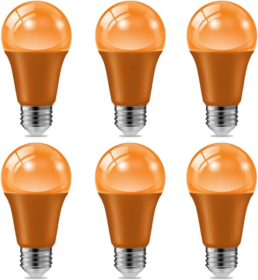haraqi 6 Pack 9W (60W Equivalent) 120V E26 Base A19 LED Colored Light Bulb, Orange LED Lights for Party Christmas Decor and Halloween Lighting