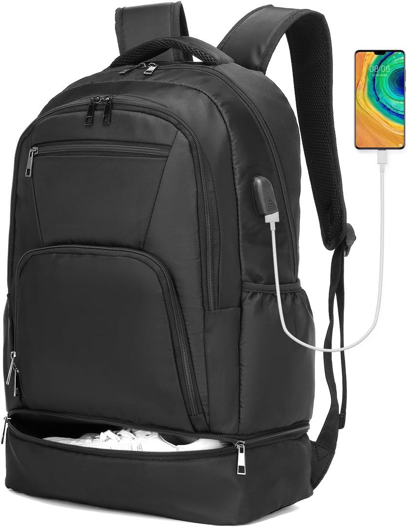 seyfocnia Gym Backpack for Men,Gym Bag with Shoe Compartment Lightweight Travel Workout Sports Backpack with USB Charging Port (20inch, Black)