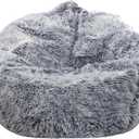 Fluffy Stuffed Animal Storage Bean Bag Chair Cover (No Filler), Faux Fur Comfy Bean Bag Cover for Organizing Plush Toys or Textile, for Adults Teens Kids Girls, Gray (Grey)